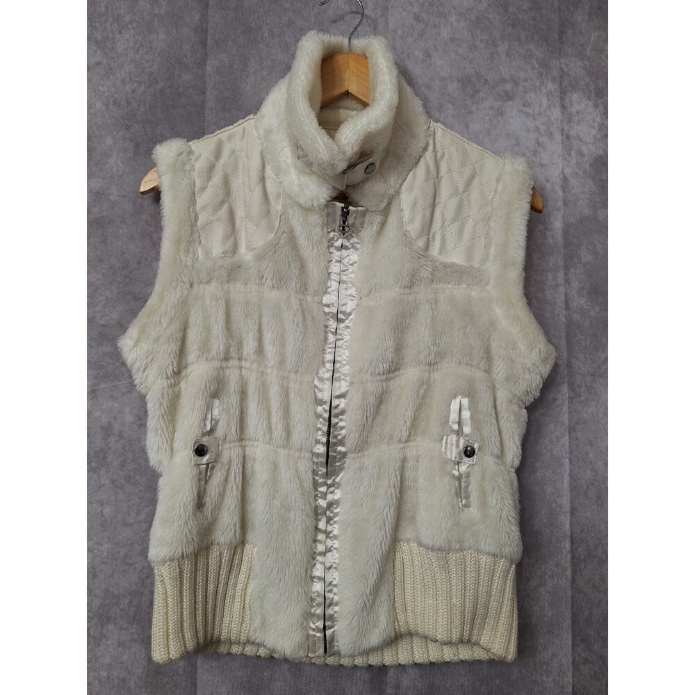 Vtg Y2K 90s Cable Knit Leather and Faux Fur Sweater Vest Womens Sz S/M Baddie